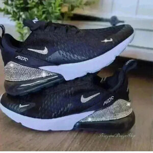 Women's Nike Air Max 270 Black Sneakers made with Swarovski Crystals Custom